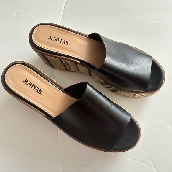 JustFab Black Platform Sandals – Woven Sole – Size 7.5 (RAEDELL) Pre-Owned - Picture 6 of 7